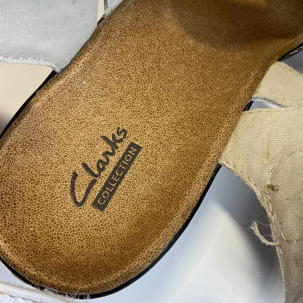 Clarks Collection Lexi Walnut Q White Leather Wedge Sandals Womens 8M 26065782